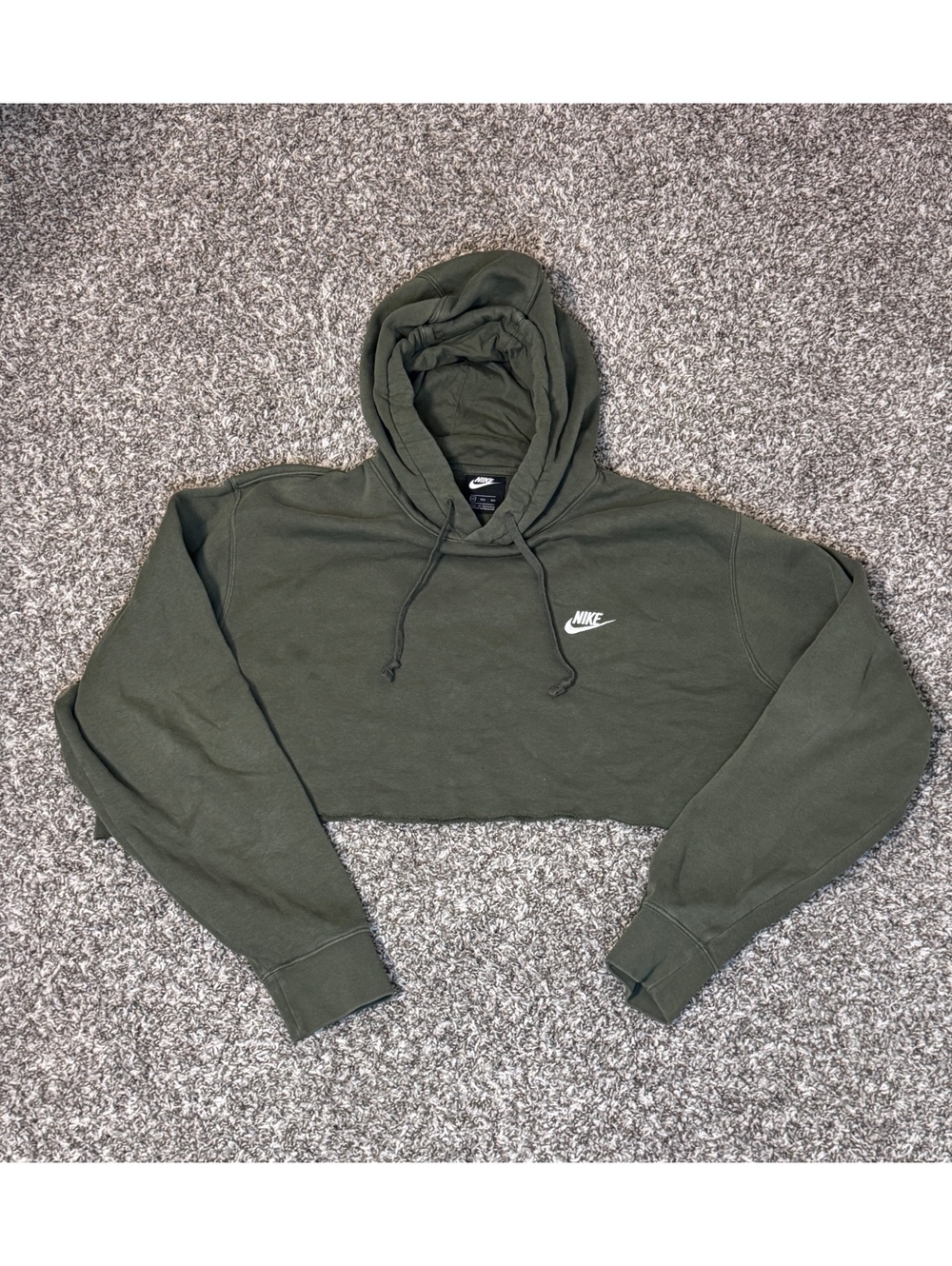 Nike Sportswear Cropped Hoodie Olive Green XXL Y2K Vintage Style